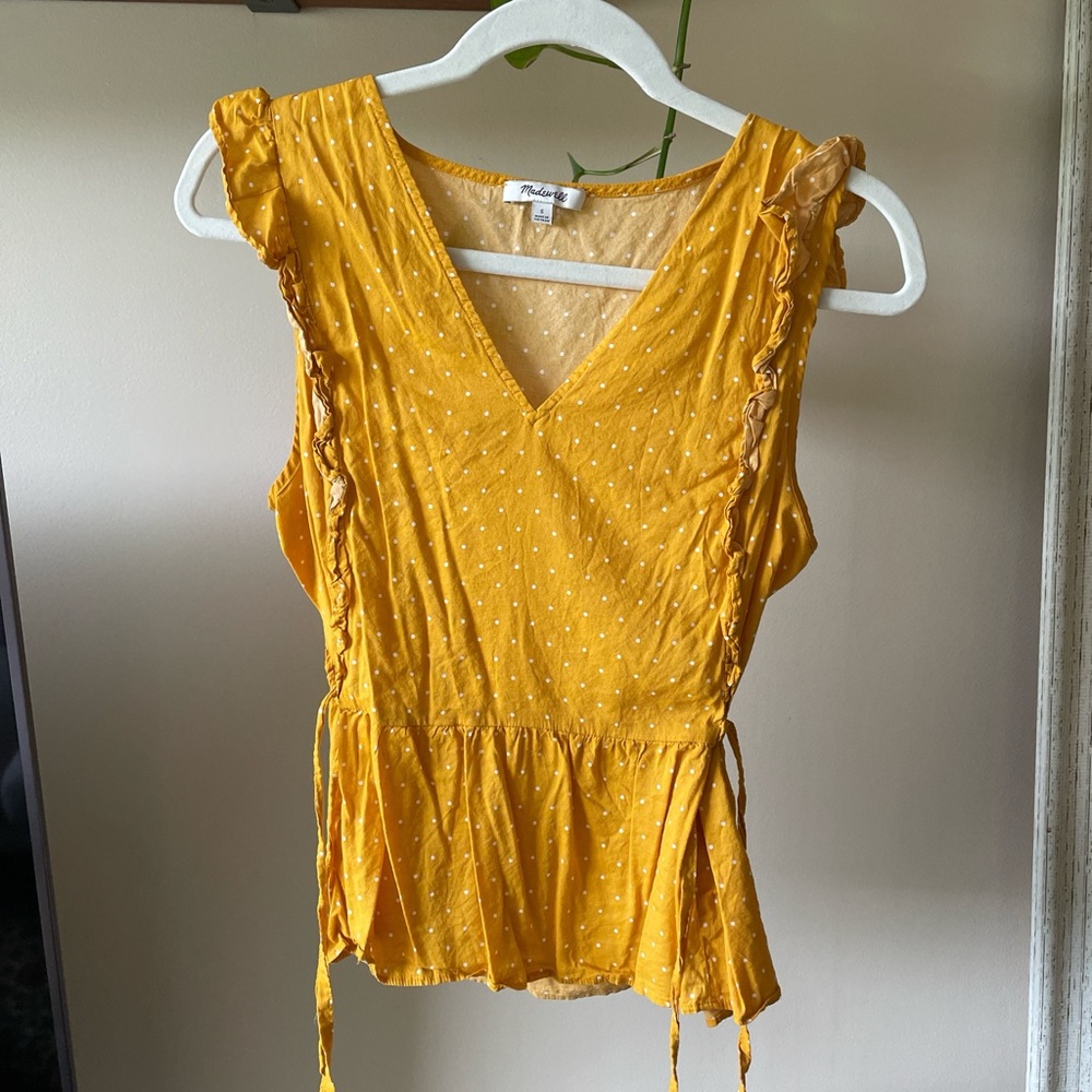 Madewell Yellow Ruffle Polka Dot Blouse